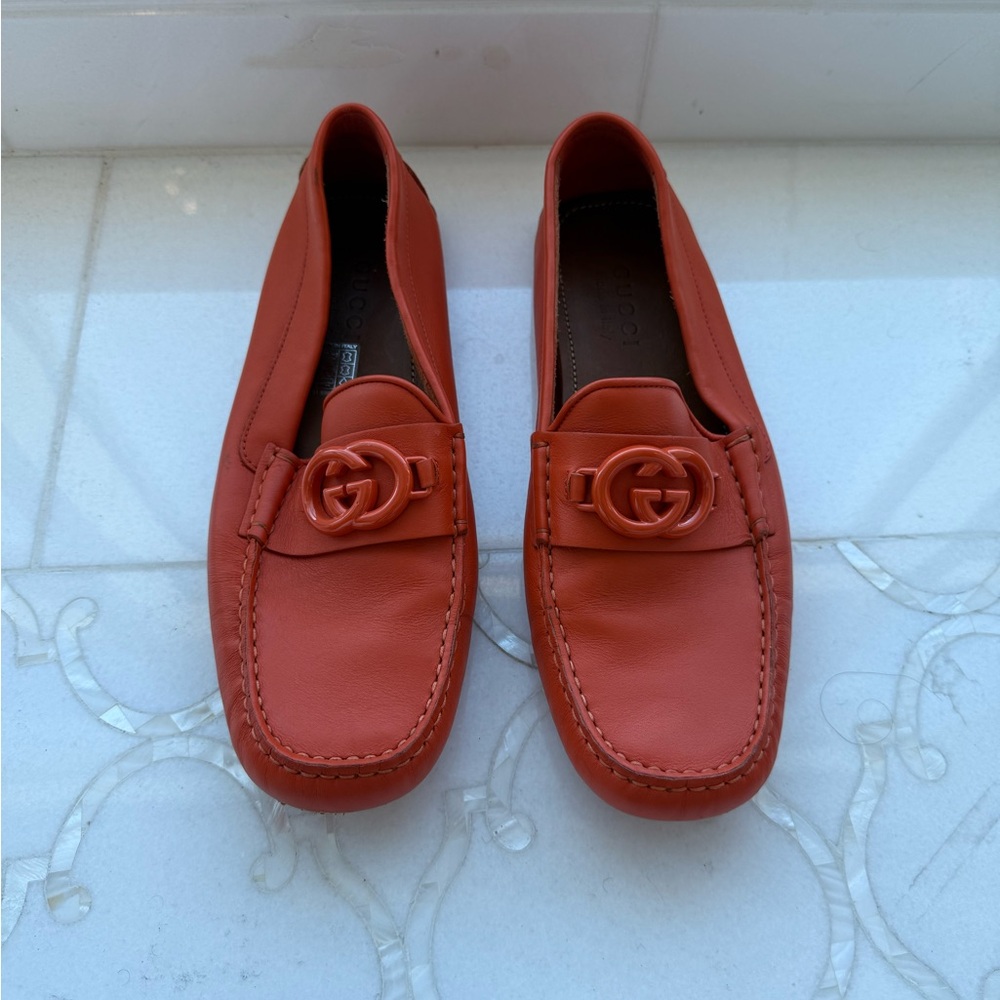 Gucci Tangerine Leather Loafers
